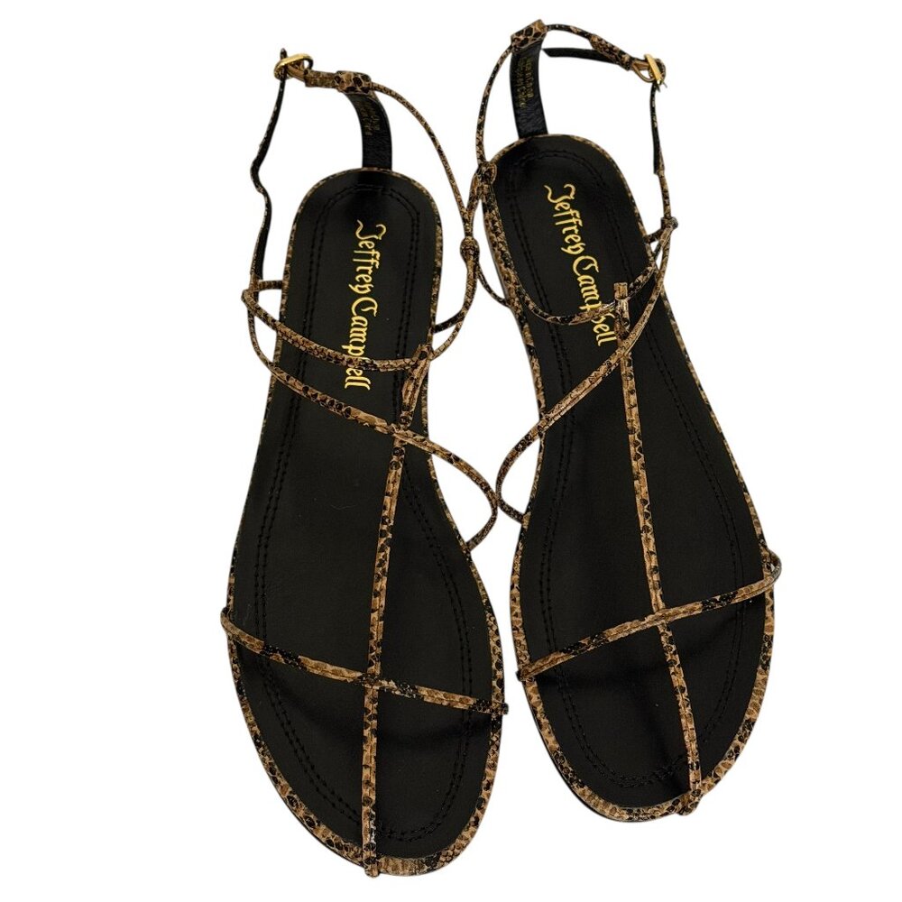 Jeffrey Campbell Trawl Sandals Flats Shoes Beige Black Snake 6.5 NIB